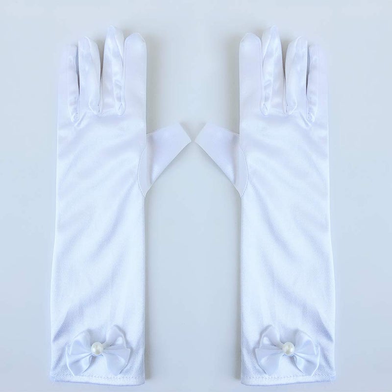 AUHOKY 4 Pairs Little Girls Long Elbow Length Formal Gloves, Age 3-8 (White) - Image 5